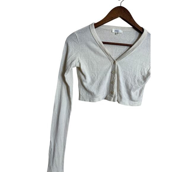 Ozma of California Rae Cardigan Raw Silk Noil Long Sleeve Cream Womans XS - Picture 6 of 7